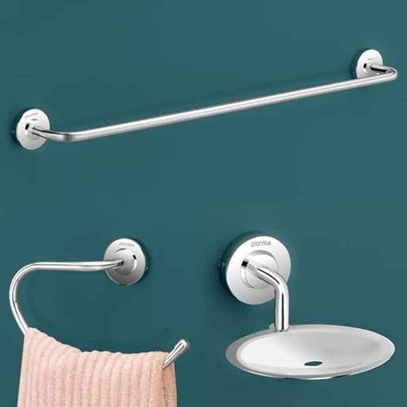 Plantex Daizy 3 Pcs Stainless Steel Silver Chrome Finish Bathroom Accessories Set