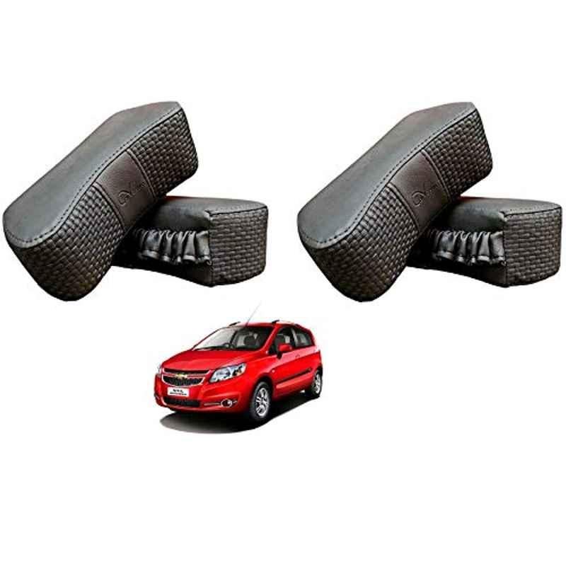 Kozdiko 4 Pcs CV Designer Grey Leatherite Neck Rest Car Cushion Pillow Set for Chevrolet Sail Hatchback
