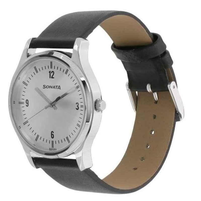 Buy Sonata Essentials Silver Dial Watch with Leather Strap, 77082SL01  Online At Best Price On Moglix