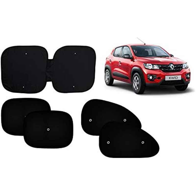 Auto Pearl 5 Pcs PVC & Mesh Black Window & Front Sun Shade Set for Renault Kwid 2018