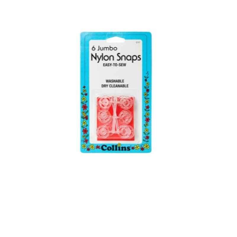 Collins 6Pcs Sew-On Jumbo Nylon Snaps Clear Set