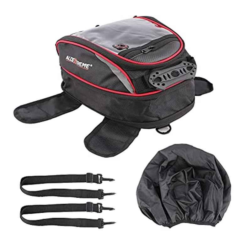 AllExtreme Exftb15 Magnetic Fuel Tank Bag With Night Reflectors & Rain Cover Multi-Pocket Storage Compartments Universal Fit Accessory For All Motorcycles Bike (Black)