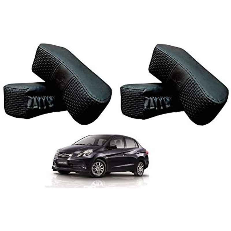 Kozdiko 4 Pcs CV Designer Black Leatherite Neck Rest Car Cushion Pillow Set for Honda Old Amaze 2013-2017