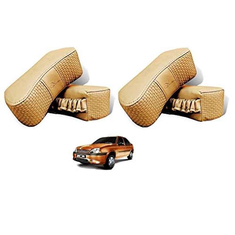 Kozdiko 4 Pcs CV Designer Beige Leatherite Neck Rest Car Cushion Pillow Set for Ford Ikon