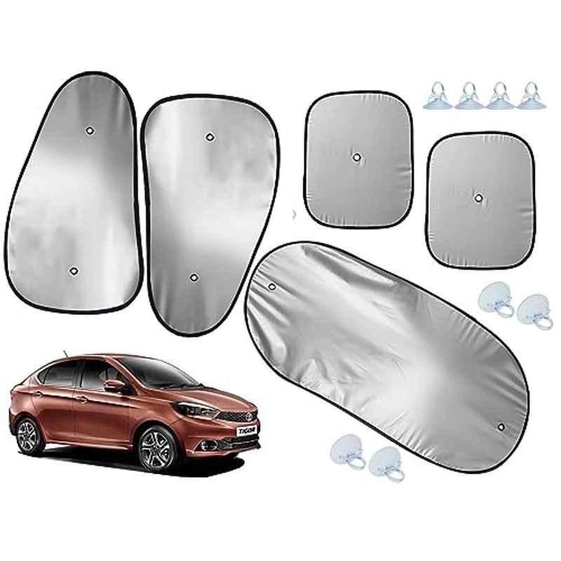 Auto Pearl 5 Pcs Polyester Black & Silver Window & Rear Sun Shade Set for Tata Tigor XE 2017