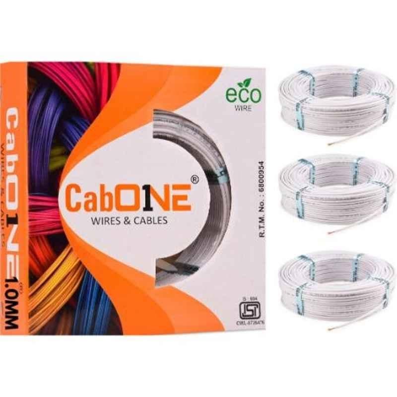 CabONE 1 Sqmm White FR PVC Insulated Copper Cable, Length: 90 m (Pack of 3)
