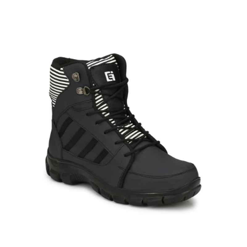 Eego Italy Leather Steel Toe Black Work Safety Boots, Size: 7, WW-75