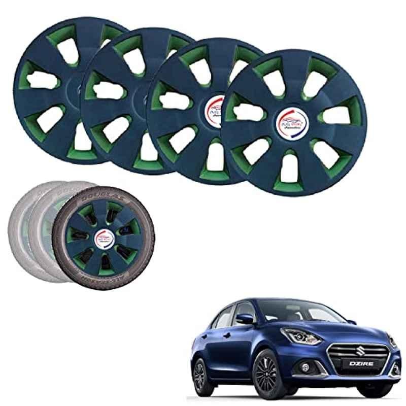 Auto Pearl 4 Pcs 14 inch ABS Black Green Hubcap Wheel Cover Set with Retention Ring for Maruti Suzuki Dzire 2020