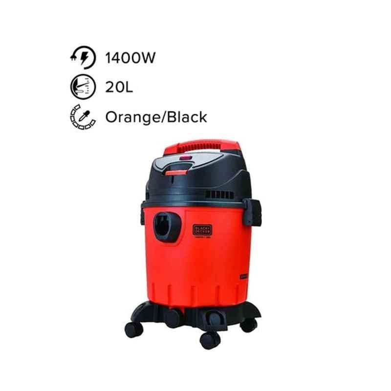 Black & Decker 1400W 240V Plastic Orange & Black Wet & Dry Tank Drum Vacuum Cleaner, WDBD20-B5