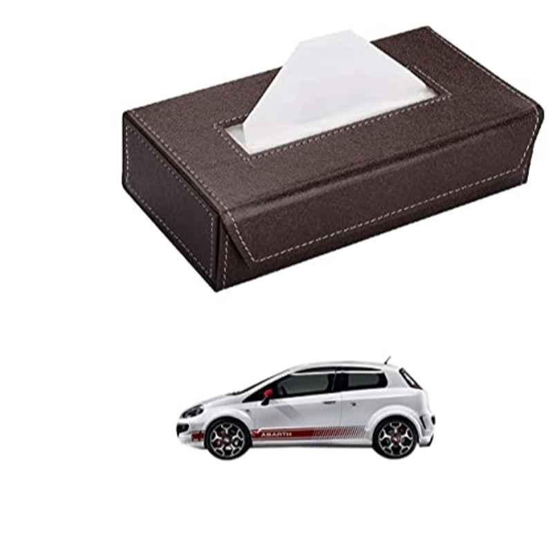 Kozdiko 100 Pulls PU Leather Brown Car Tissue Paper Box with 200 Sheets for Fiat Abarth