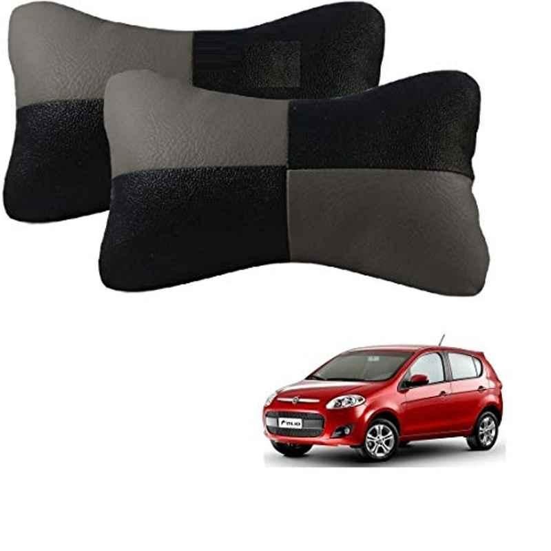Kozdiko 2 Pcs Leather Grey & Black Neck Rest Car Cushion Pillow Set for Fiat Palio