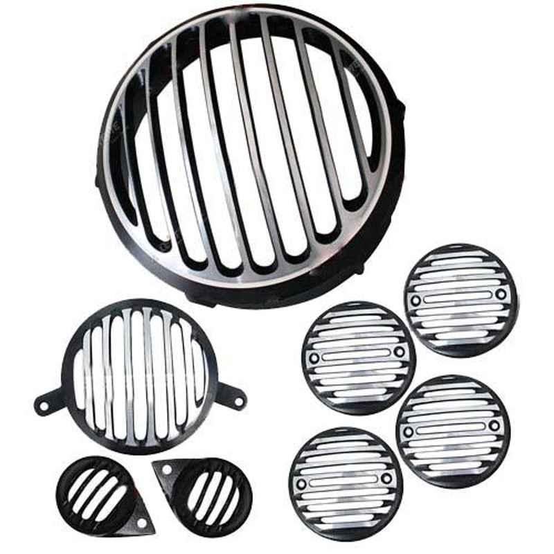AllExtreme 8 Pcs Black & Chrome Heavy Duty Die Cast Iron Metal Grill Set