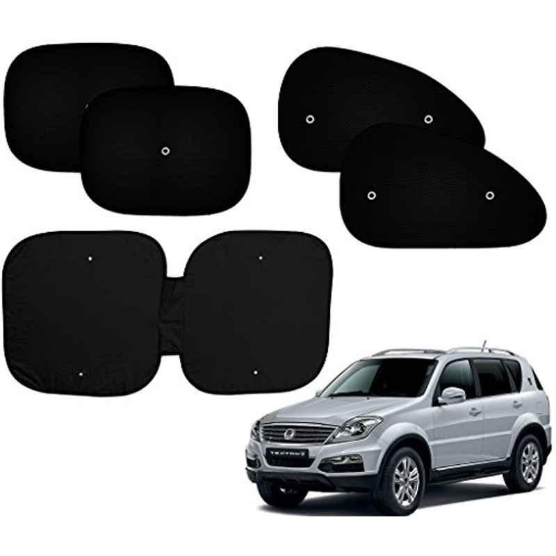 Auto Pearl 5 Pcs PVC & Mesh Black Window & Front Sun Shade Set for SsangYong Rexton