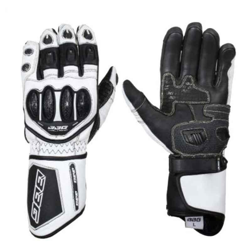 Biking Brotherhood White Leather Racer Gloves, Size: Small