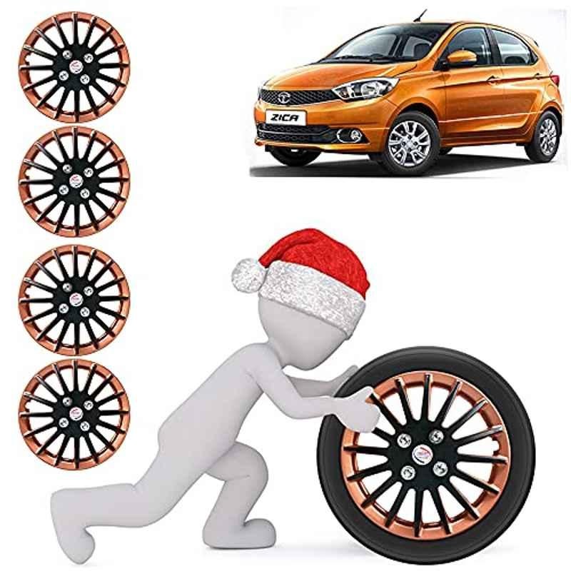 Auto Pearl 4 Pcs 14 inch Copper & Black Press Fitting Wheel Cover Set for TATA Zica