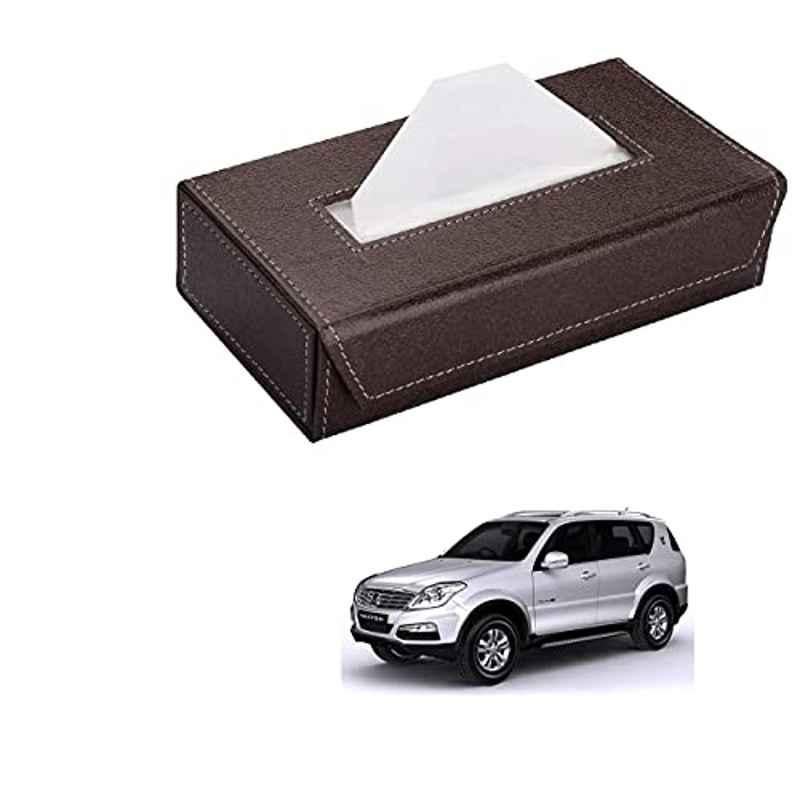 Kozdiko 100 Pulls PU Leather Brown Car Tissue Paper Box with 200 Sheets for Mahindra Rexton
