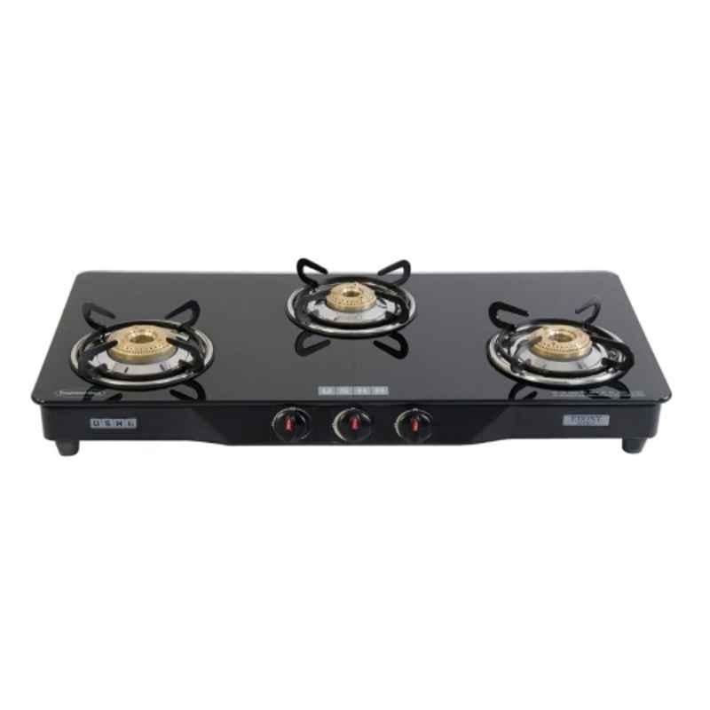 Usha Ebony Glass Top Stainless Steel Black 3 Burner Gas Stove, GS 3001