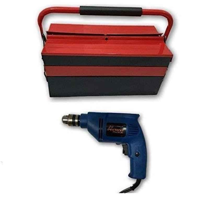 Krost Premium Quality Metal Tool Box With Drill Machine (6.5mm) With Reverse/Forward Facility For Drilling & Tightening Screws N Bolts