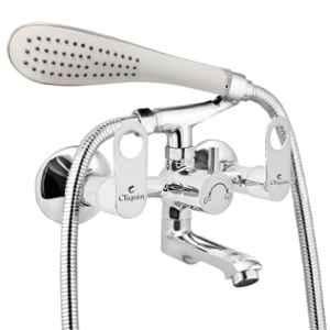 Cliquin Ornamax Global Brass Chrome Wall Mounted Wall Mixer with Telephonic Crutch Hand Shower & 1m Stainless Steel Shower Tube