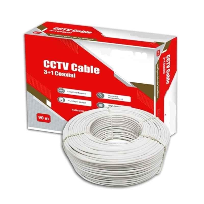 CP Plus 90m 3+1 Copper Conductor White Coaxial CCTV Cable for Security & Surveillance, CP-ECC-90RS