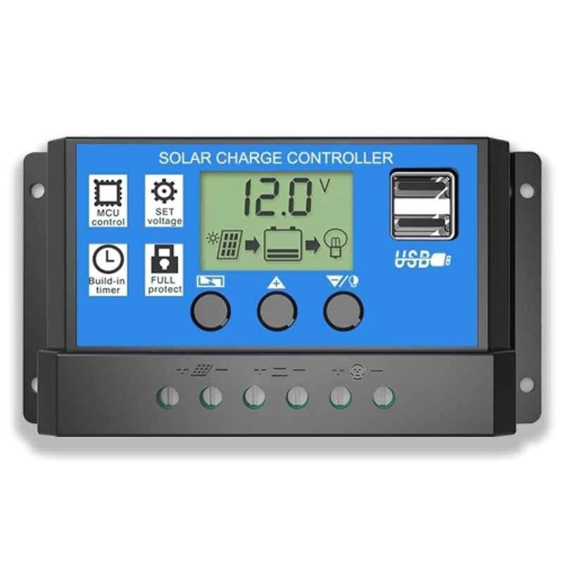 Ametron SCC10 10A 12/24V PWM Solar Charge Controller with Adjustable LCD Display, Dual USB Port & Timer, AT10
