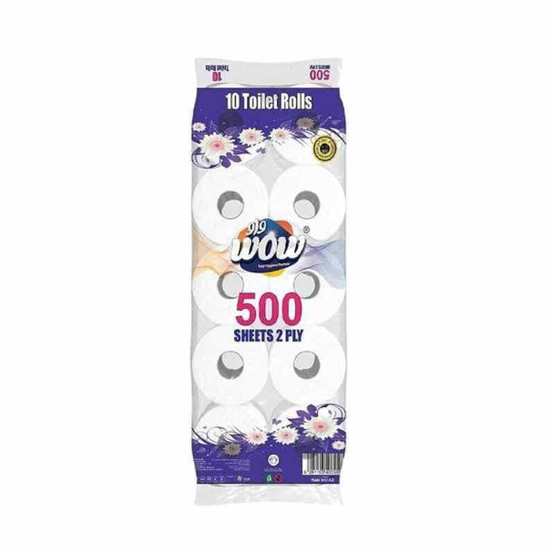 Wow Toilet Paper Roll, 500 Sheets, 2 ply, 10 Roll/Carton