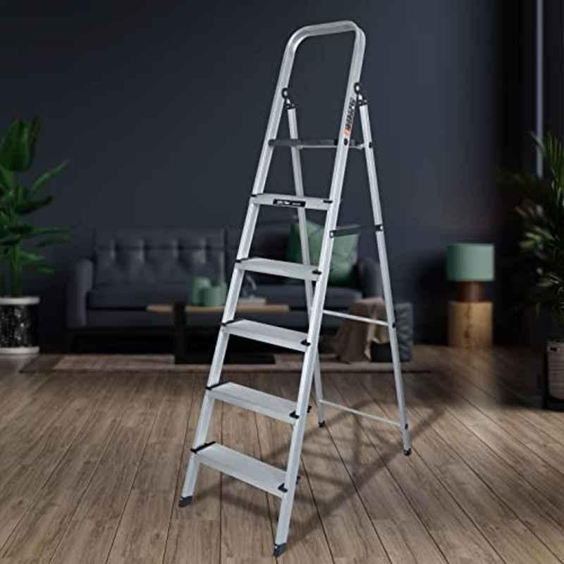 Plantex 150kg 6 Steps Aluminium Black & Silver Foldable Ladder for Home Use