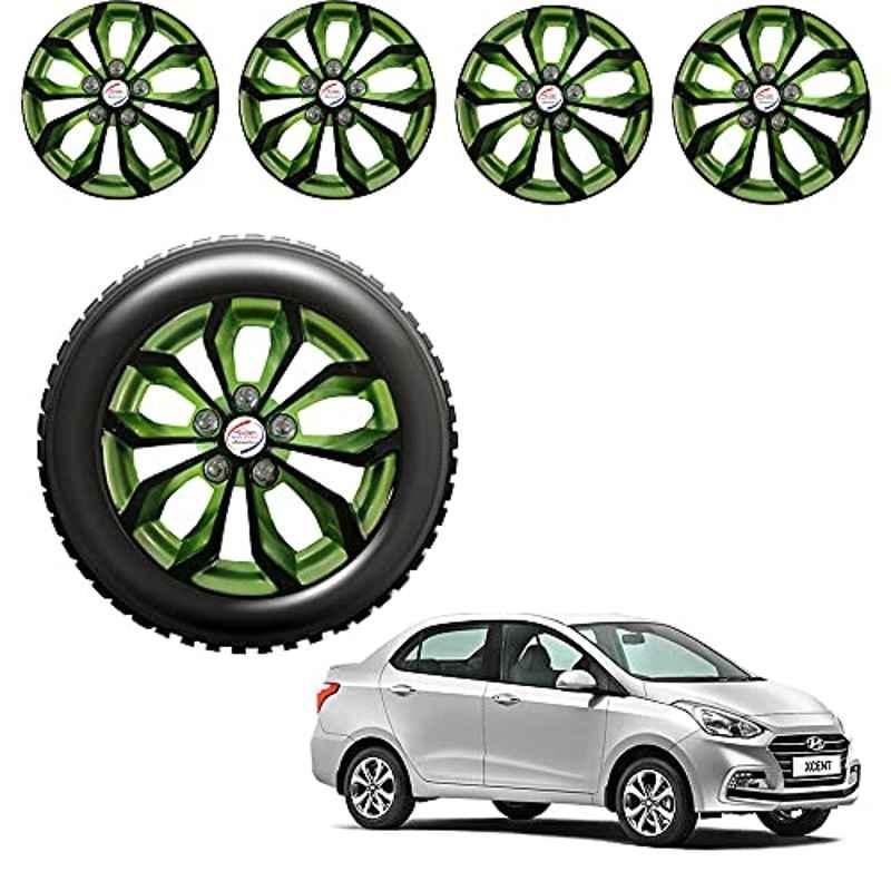 Auto Pearl 4 Pcs 14 inch ABS Black & Green Car Wheel Cover Set for Hyundai Xcent