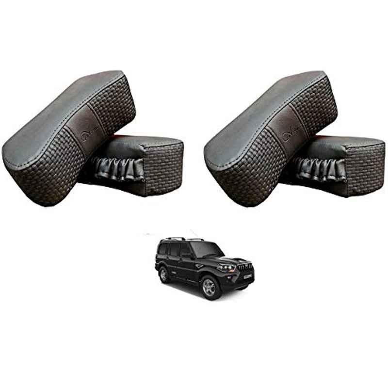 Kozdiko 4 Pcs CV Designer Grey Leatherite Neck Rest Car Cushion Pillow Set for Mahindra Scorpio
