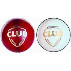HTM Club White & Red Leather Standard Cricket Ball Club Size Practice Cricket Leather Ball (Pack of 2)