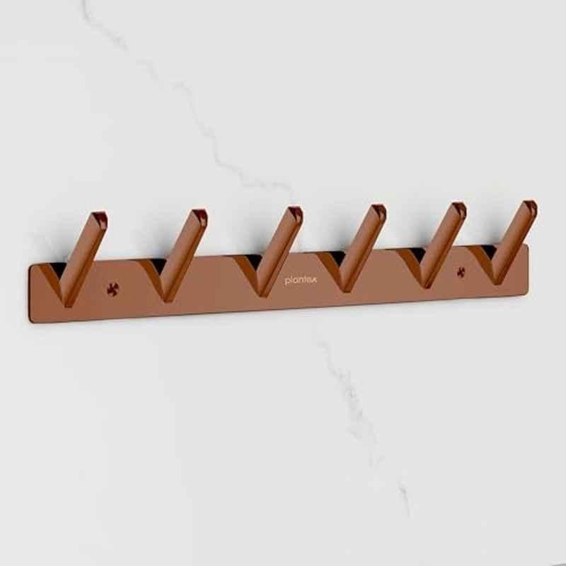Plantex Wall Hooks for Hanging Cloth/Stainless Steel Towel Hangers/Bathroom Robe Hooks/Door Hangers/Square Wall Hook/Hook Rail for Hanging Keys 6 Hooks, PVD Rose Gold
