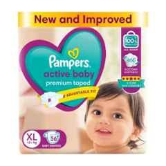 Pampers 56 Pcs Active Baby Premium Taped Baby Diaper Packet, Size: Extra Large