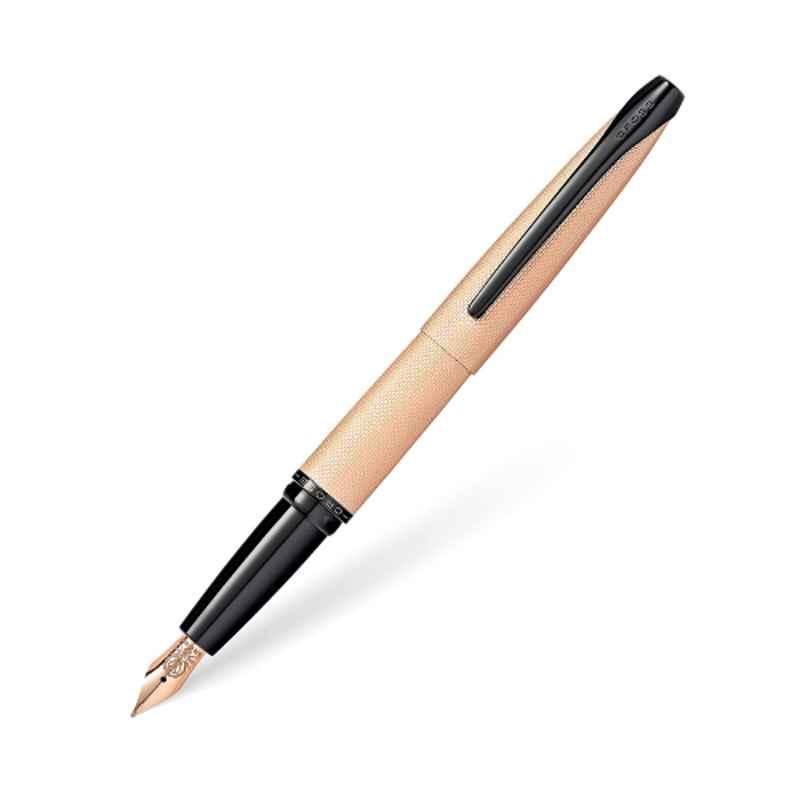 Cross ATX Black Ink Brushed Rose Gold Finish Fountain Pen with 1 Pc Black Pen Cartridge Set, 886-42MF