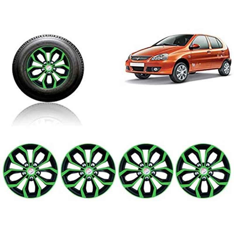 Auto Pearl 4 Pcs 13 inch ABS Green & Black Car Wheel Cover Set for TATA Indica