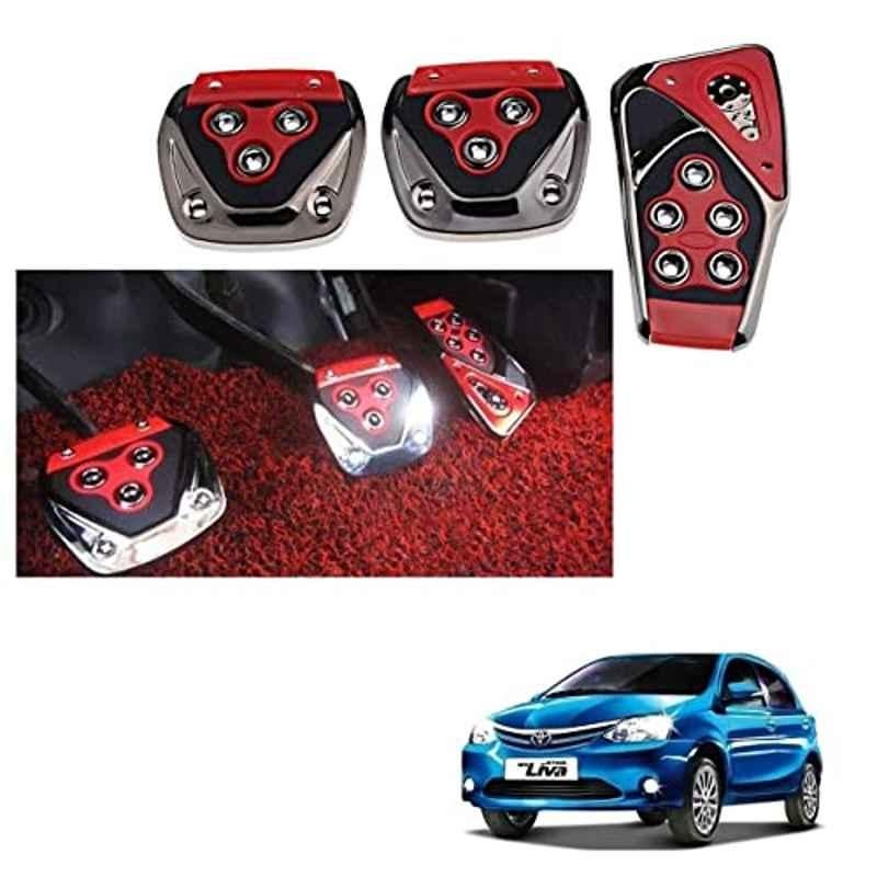 Kozdiko 3 Pcs Red Non-Slip Manual Car Pedals Cover Set for Toyota Etios Liva