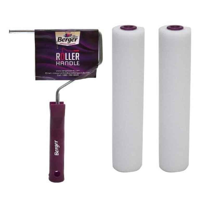 Berger 9 inch Acrylic Fabric Purple & Grey Painting Roller Sleeve & Painting Roller Handle, F00PR30HH9001000, (Pack of 2)