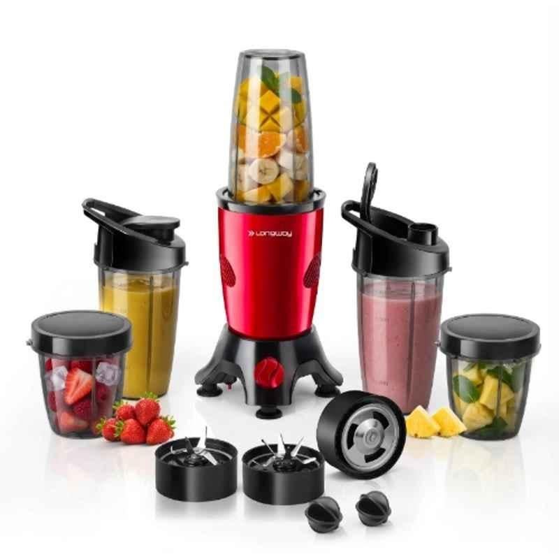 Longway Blixa Nutri 600W 22000rpm Red Wine Blender with 5 Jars, Stainless Steel Blade & 3 Years Warranty