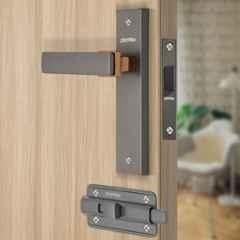 Plantex Heavy Duty Door Lock Bathroom Door Lock/Mortise 8inch Keyless Plate Handle Set for Home/Bathroom/Store Room/Balcony/Office with Baby Latch 8116, Satin Black & PVD Choco