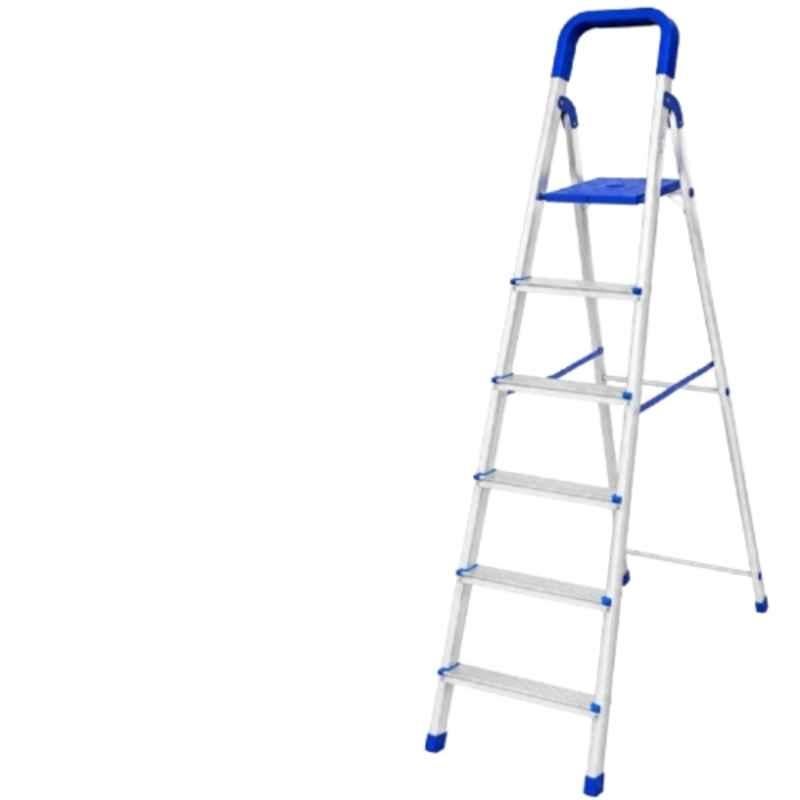 Sky Scrappers 6 Step Aluminium Silver & Blue Foldable Ladder for Home & Office Use, SSL7004H6