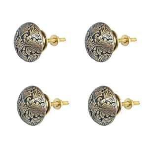Mix & Match RaatRani 35mm Brass Black Handcrafted Round Cabinet Knob for Wardrobe, Drawer & Cupboard (Pack of 4)