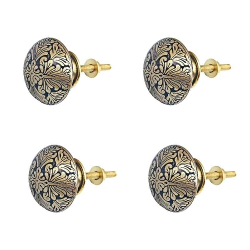 Mix & Match RaatRani 35mm Brass Black Handcrafted Round Cabinet Knob for Wardrobe, Drawer & Cupboard (Pack of 4)