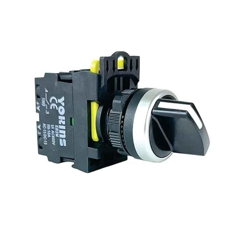 Yokins 22mm 600V 1NO Black 2 Position Maintained Selector Switch, EB2M-A-10X