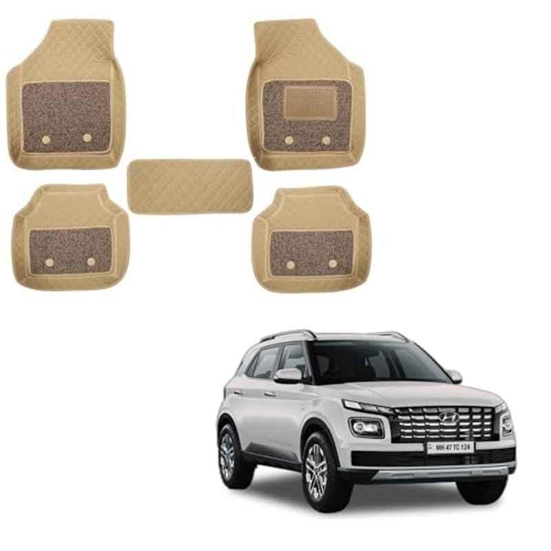 Kozdiko 5 Pcs Waterproof & Luxury 7D Beige Leatherette Car Floor Mats Set for Hyundai Venue 2022-Present