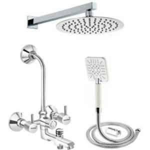 Gold Bell 392 Brass Silver Wall Mounted Chrome Finish 3 in 1 Bathroom Wall Mixer Set