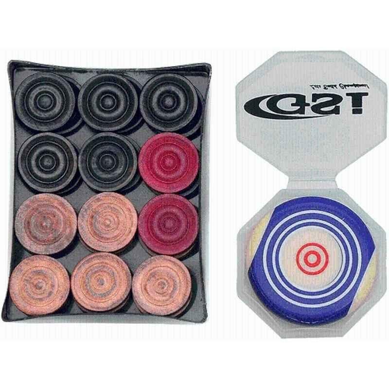 QUIT-X 3.18cm Beige & Black Wooden Standard Size Lightweight Hand-Crafted Carrom Tournament Coins (Pack of 24)