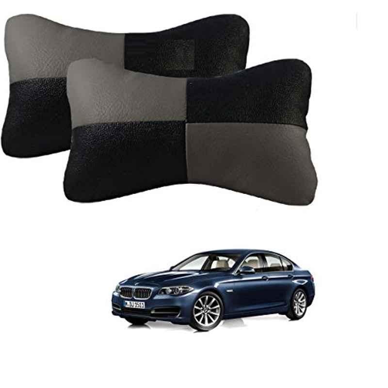 Kozdiko 2 Pcs Leather Grey & Black Neck Rest Car Cushion Pillow Set for BMW 5 Series
