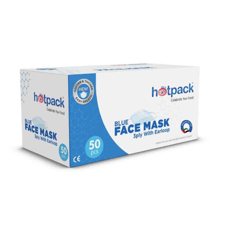 Hotpack 50Pcs 3Ply Blue Face Fask with Earloop Set, FM