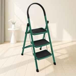 Plantex Hercules Pro 3-Step Foldable Ladder for Home with 150kg Load Capacity/Heavy-Duty GI Steel Ladder/Anti-Slip Wide Step/Strong, Stable & Multi-Purpose Green