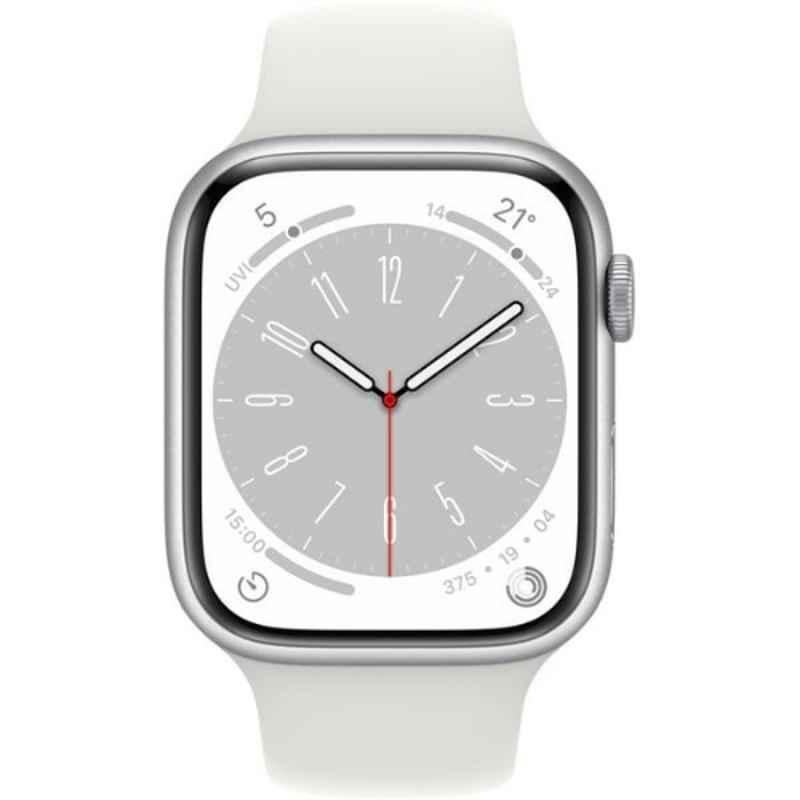 Apple Series-8 41mm Stainless Steel Case Silver GPS + Cellular Watch with Regular White Sport Band