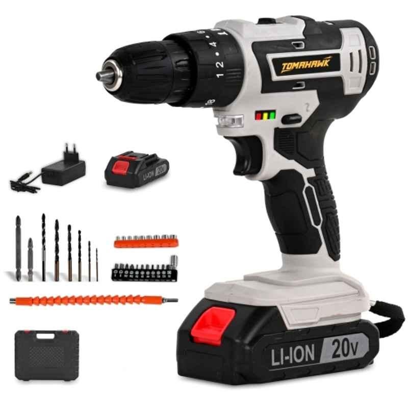 Tomahawk 20V 3Ah Cordless Drill Machine with Impact Function, 2x3Ah Battery, Charger, Screwdriver Bits & Accessories, DRT-1000